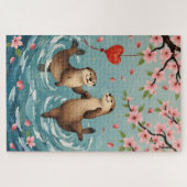 Puzzle Otters Holding Paws with Valentine Lantern (Horizontal)