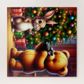 Puzzle Ours adorable et lapin capturant Noël (Horizontal)