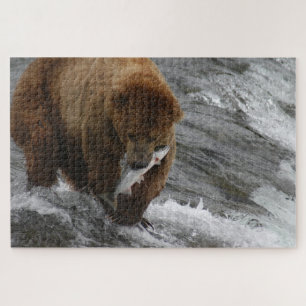 Puzzle Ours avec saumon, Brooks Falls Alaska