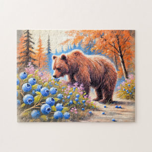 Puzzle Ours Brown aux bleuets Pastel Chalk Art