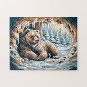 Puzzle Ours Brown en hiver Cave Pastel Dessin de calèche