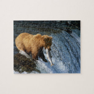 Puzzle Ours brun d'Alaska attrapant du saumon à Brooks