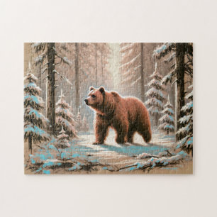 Puzzle Ours Brun dans une Forêt enneigée Pastel à la Crai