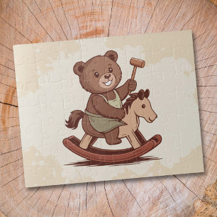 Puzzle Ours en peluche à cheval à rochers
