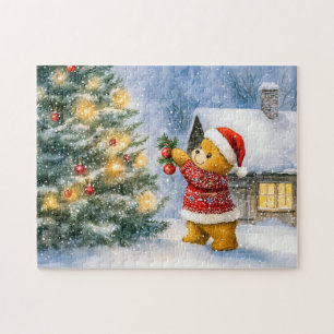 Puzzle Ours en peluche décorant un arbre de Noël sous la