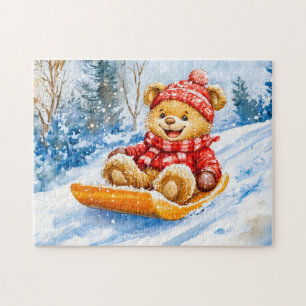 Puzzle Ours en peluche faisant de la luge en descente en