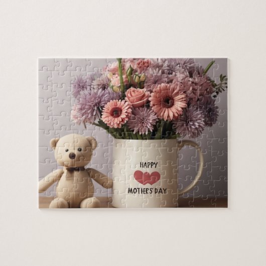 Puzzle Ours en peluche, Fleurs et Mug de café - Jigasaw P (Horizontal)