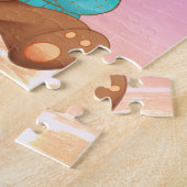 Puzzle Ours mignon mangeant du miel, nom de l'enfant/mess (Côté)