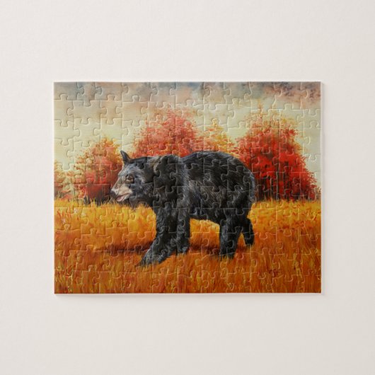 Puzzle Ours noir en forêt d'automne (Horizontal)