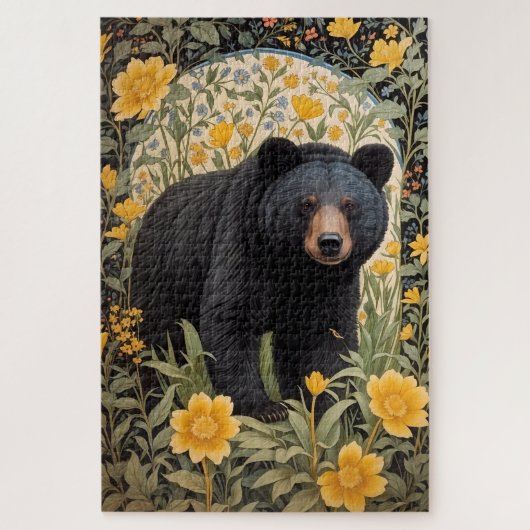 Puzzle Ours Noir Et Fleurs De Beurre Jaune (Vertical)
