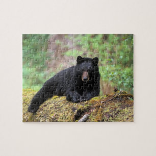 Puzzle Ours noir sur une vieille bille de bois dans la