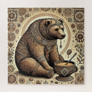 Puzzle Ours Orné Entouré de Mandala et de Miel