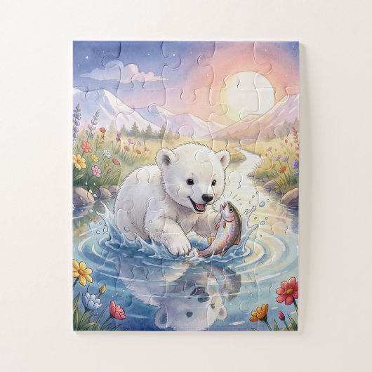 Puzzle Ours polaire jouant avec un poisson (Vertical)
