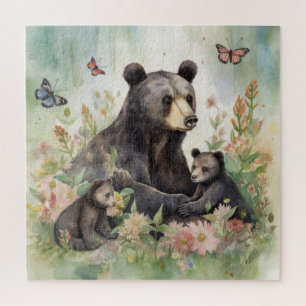 Puzzle Oursons de l'ours mère Papillons Fleurs Peinture