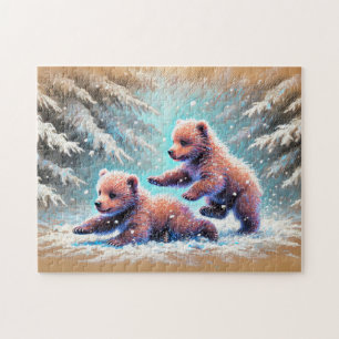 Puzzle Oursons joueurs dans un dessin à la craie pastel d