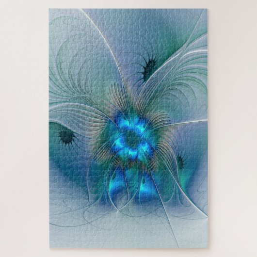 Puzzle Ovations debout, fractale bleue turquoise abstrait (Vertical)
