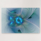 Puzzle Ovations debout, fractale bleue turquoise abstrait (Horizontal)