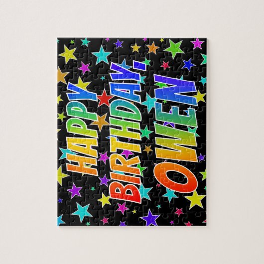 Puzzle "OWEN" Prénom, amusant "HEUREUX ANNIVERSAIRE" (Vertical)