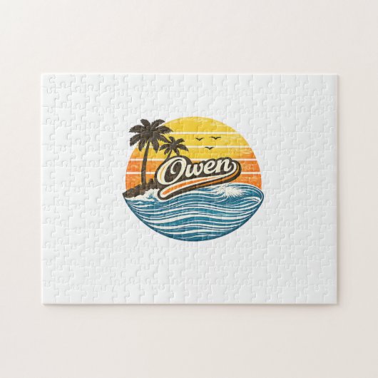 Puzzle Owen Retro Sunset Name Design (Horizontal)