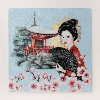 Puzzle Pagode japonaise en fleur de cerisier Geisha Girl