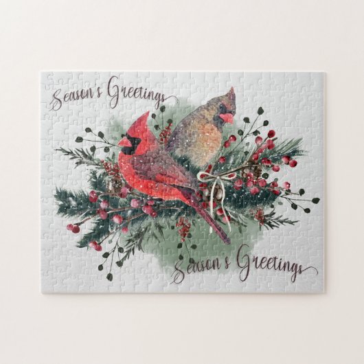 Puzzle Paire aquarelle des cardinaux Design de Noël (Horizontal)