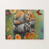 Puzzle Paire de chatons, fleurs orange, papillons (Horizontal)