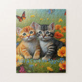 Puzzle Paire de chatons, fleurs orange, papillons (Vertical)