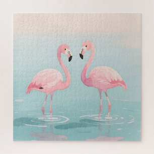 Puzzle Paire de flamants roses aquarelle sérénité
