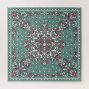 Puzzle Paisley Bandana Imprimer : Écharpe à cou de soie