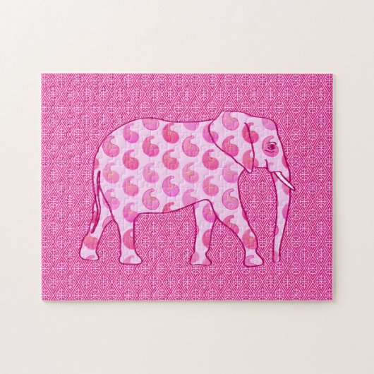 Puzzle Paisley Elephant, Ice Pink et Fuchsia (Horizontal)