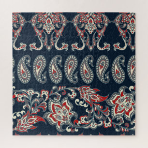 Puzzle Paisley fleurie, damas motif vintage.