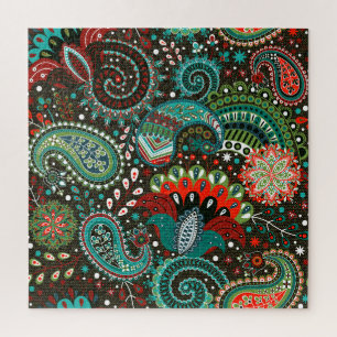 Puzzle Paisley floral : éléments motifs sans soudure.