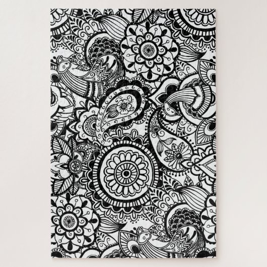Puzzle Paisley floral noir (Vertical)