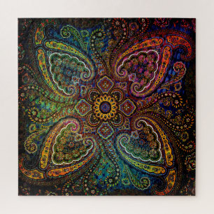 Puzzle Paisley multicolore sur fond noir