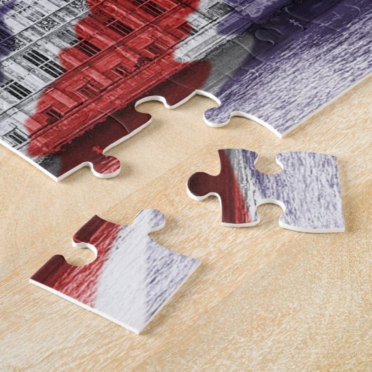 Puzzle Palais de Westminster drapé d'un drapeau Union Jac (Côté)