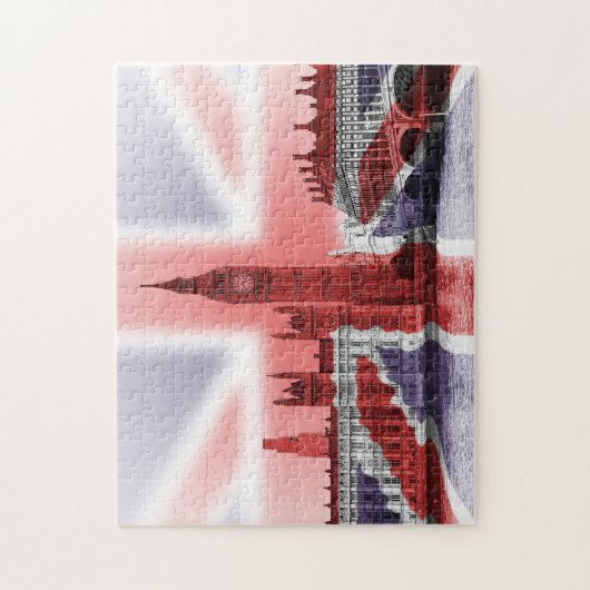 Puzzle Palais de Westminster drapé d'un drapeau Union Jac (Vertical)