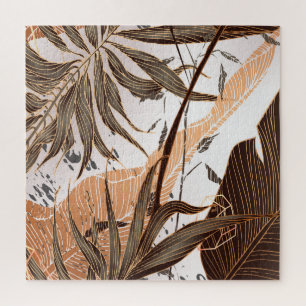 Puzzle Palm Feuille Gold Marble Design
