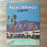 Puzzle Palm Springs California Pool Hotel Trees Retro<br><div class="desc">Présentez un hôtel moderne cool du milieu du siècle,  doté d'une piscine et de palmiers à Palm Springs,  en face des montagnes San Jacinto,  en Californie.</div>