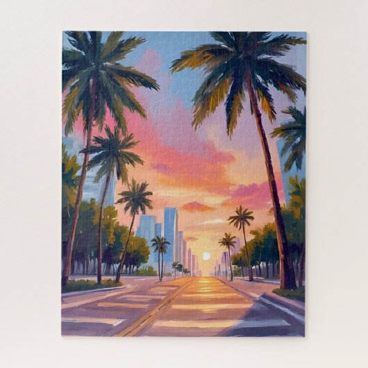 Puzzle Palmiers au coucher du soleil à Miami (Vertical)