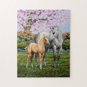 Puzzle Palomino Foal and Grey Horse