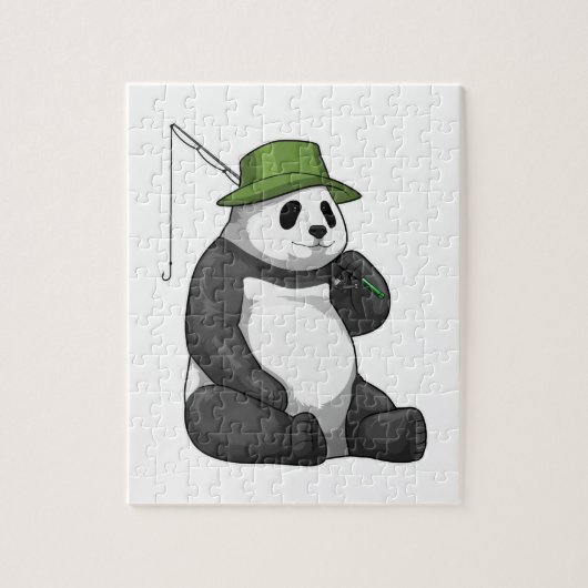 Puzzle Panda à la pêche avec canne à pêche (Vertical)