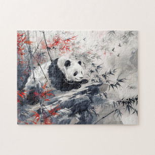 Puzzle Panda aquarelle chinoise et bambou