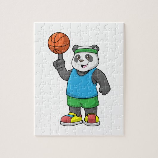 Puzzle Panda aux sports avec basket-ball (Vertical)