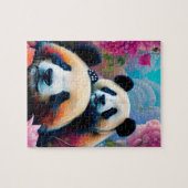 Puzzle Panda Bear et Cub avec Fleurs (Horizontal)