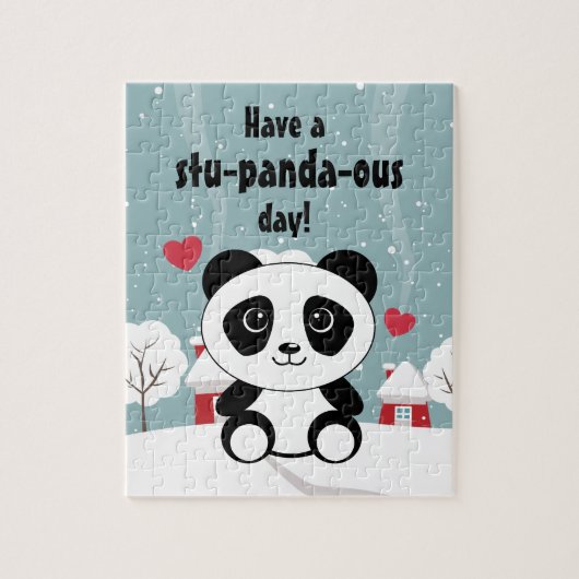 Puzzle Panda Bébé Cute En Hiver Gris Neige (Vertical)