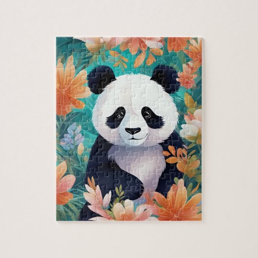 Puzzle Panda entourée de fleurs (Vertical)