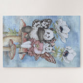 Puzzle Panda et chat fée amis avec des fleurs d'anémone (Horizontal)