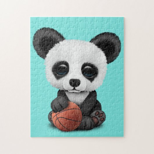 Puzzle Panda mignon de bébé jouant avec le basket-ball (Vertical)
