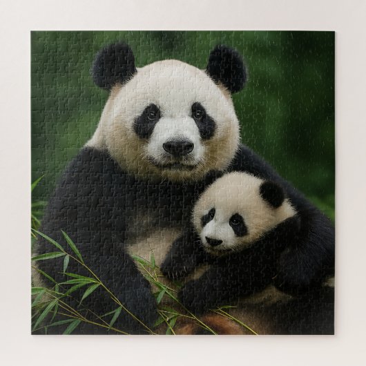 Puzzle Panda Mother & Cub in Gentle Rain (Vertical)