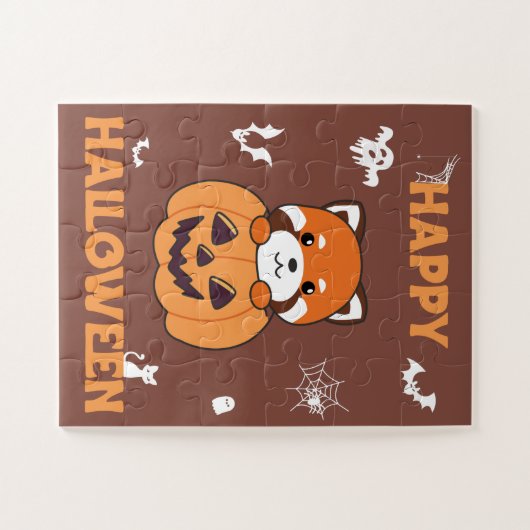 Puzzle Panda Rouge En Pandas Cute Citrouille Joyeux Hallo (Horizontal)